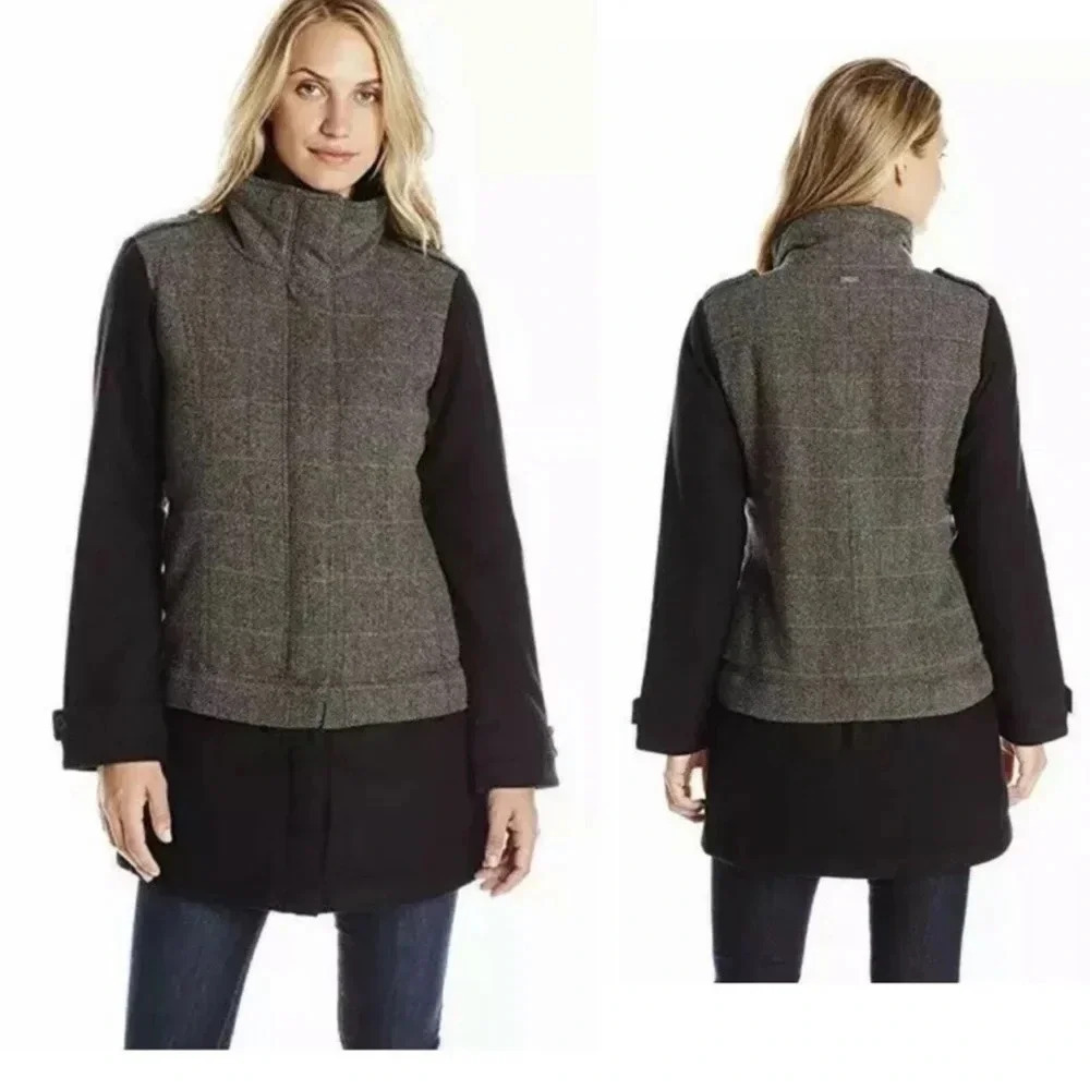 New prAna Wool Coat Gravel chevron Caprise
Convertible jacket insulated plaid